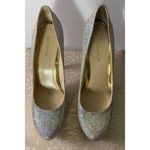 Enzo Angiolini Silver Glitter Platform Gold Heels Pumps Size 10